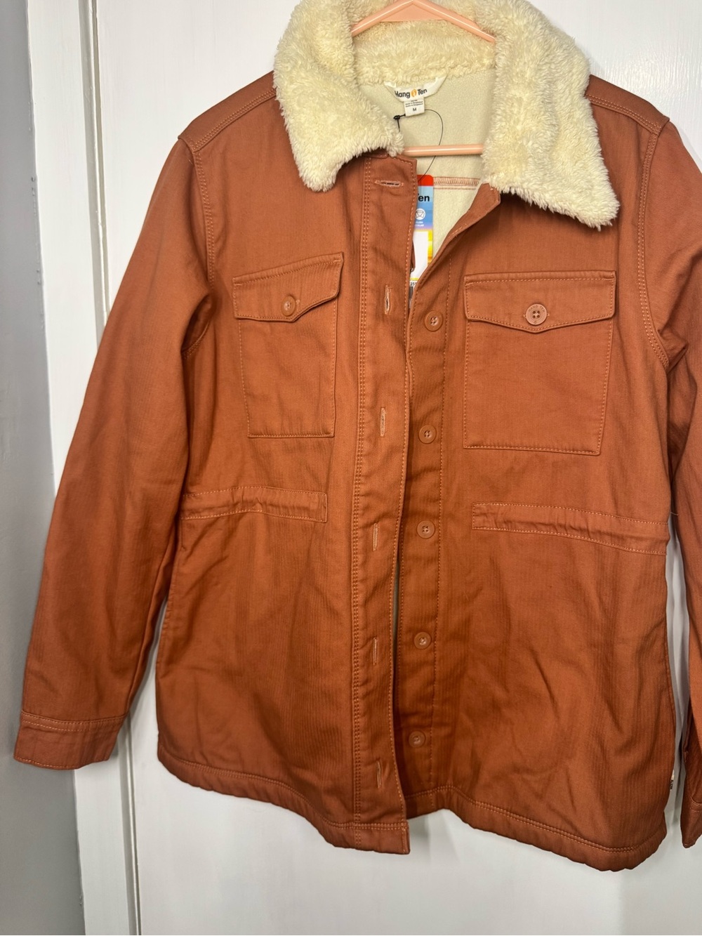 Hang Ten Rust Brown Puffer Coat with Cream Sherpa Collar